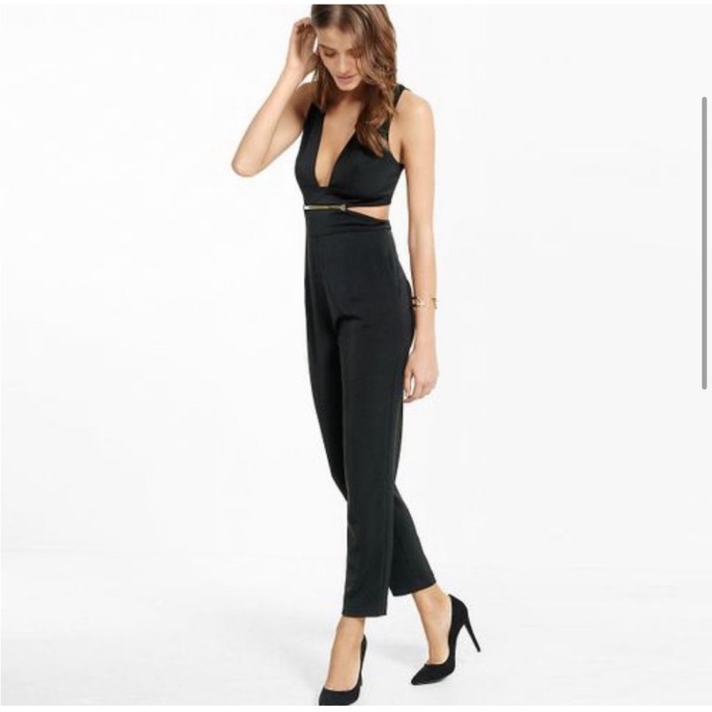 Express Black Cutout Gold Bar Jumpsuit | NWT | Size 2